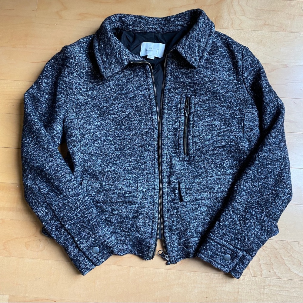 Zip-up Loft Ann Taylor Jacket (wool/cotton outside), grey/black, medium